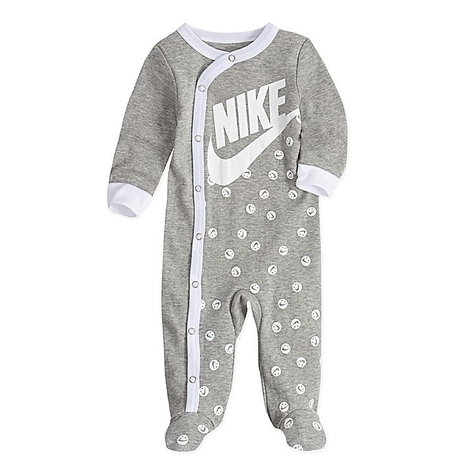 slide 1 of 2, Nike Newborn Smiley Print Footed Coveralls - Grey, 1 ct