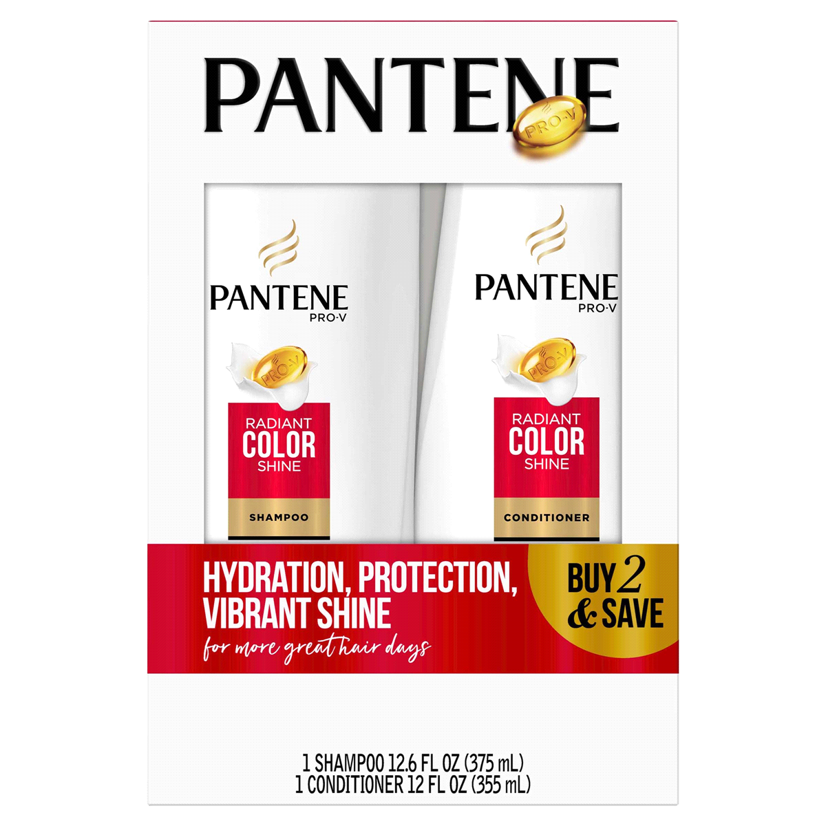 slide 1 of 1, Pantene Pro-V Prov Radiant Color Shine Shampoo and Conditioner Dual Pack, 2 ct