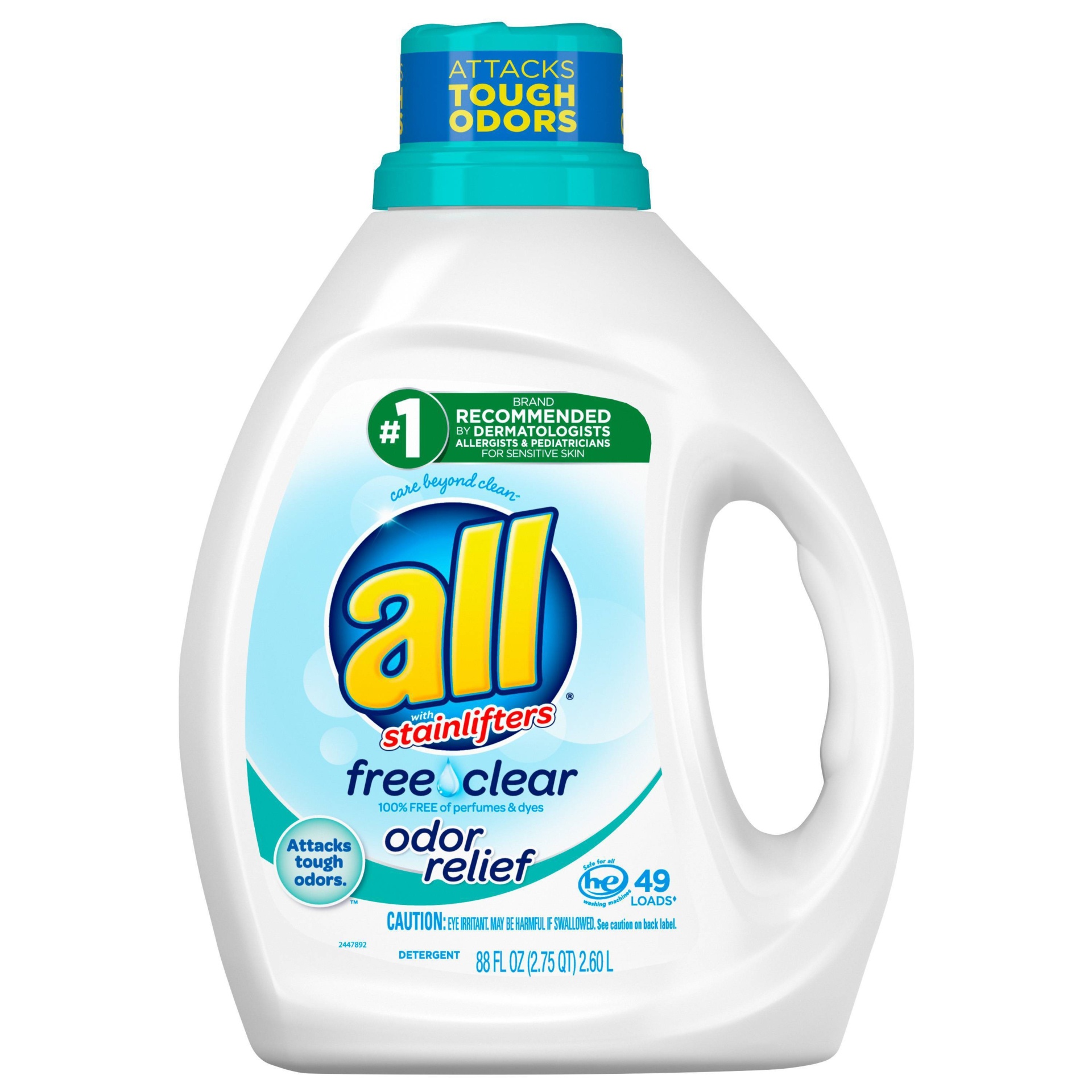 slide 1 of 3, All Free Clear Liquid Laundry Detergent with Odor Relief 49 Loads, 88 fl oz
