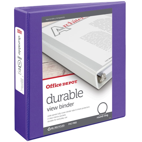 slide 1 of 1, Office Depot Brand Durable View Round-Ring Binder, 2'' Rings, Purple, 2 in