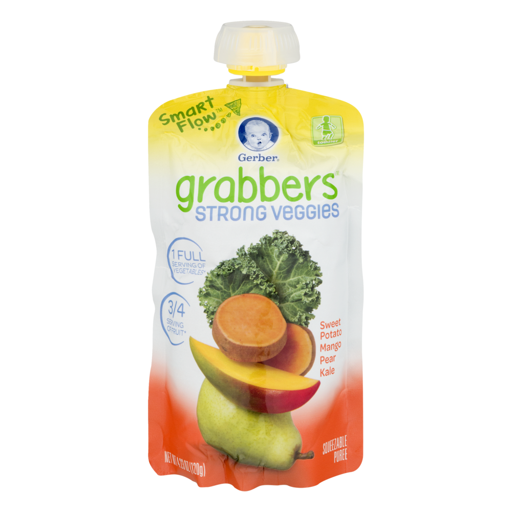 slide 1 of 1, Gerber Grabbers Strong Veggies, Sweet Potato Mango Pear Kale, 4.23 oz