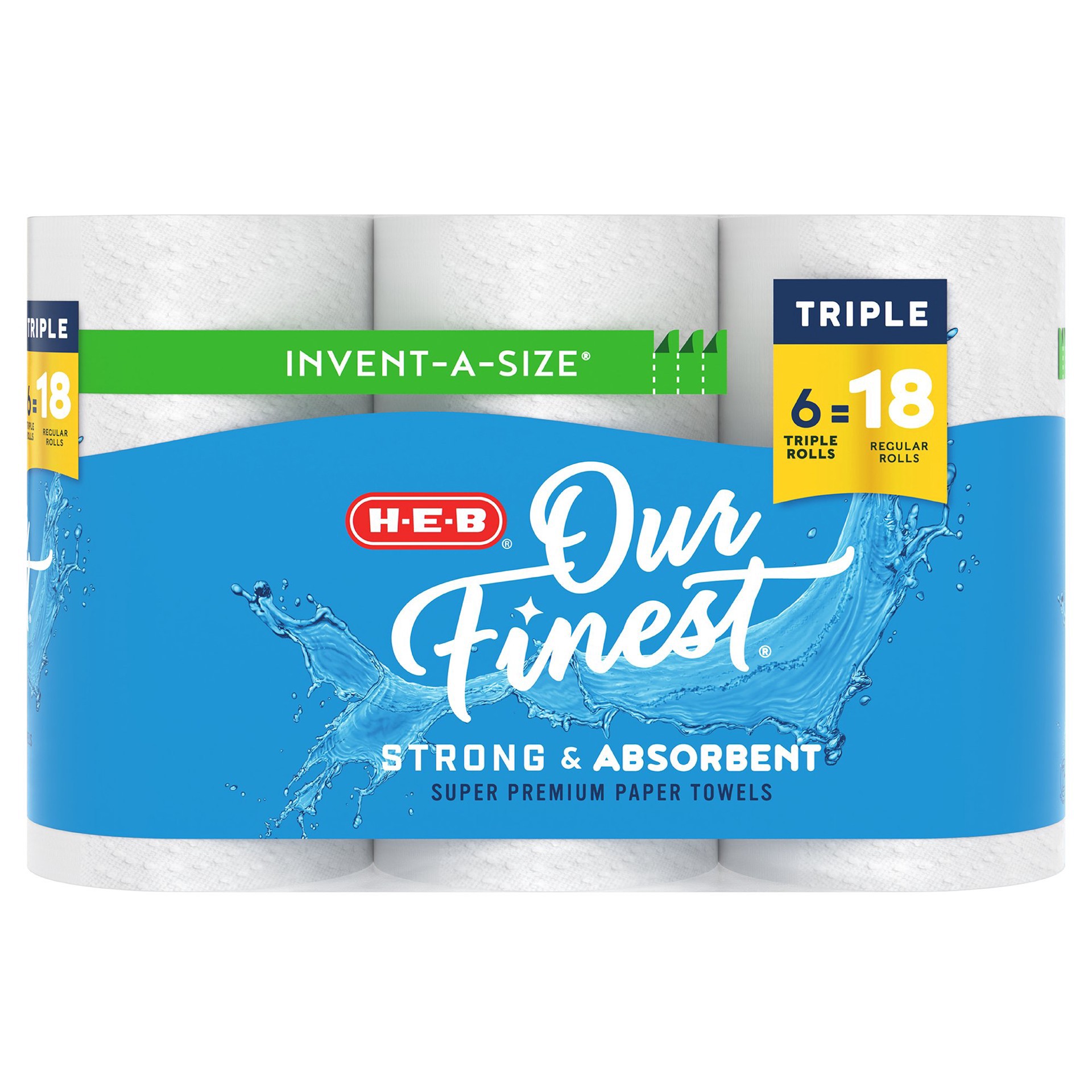 slide 1 of 1, H-E-B Our Finest Invent-A-Size Triple Roll Paper Towels, 6 ct