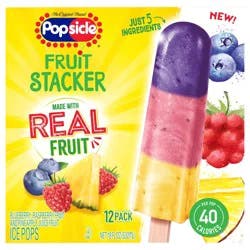 Popsicle Fruit Pops Ice Pop Raspberry, Blueberry and Pineapple Fruit Stacker Pops, 12 Ice Pops