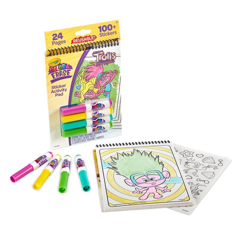 slide 3 of 5, Crayola Trolls Color & Erase Reusable Sticker Activity Pad, 1 ct