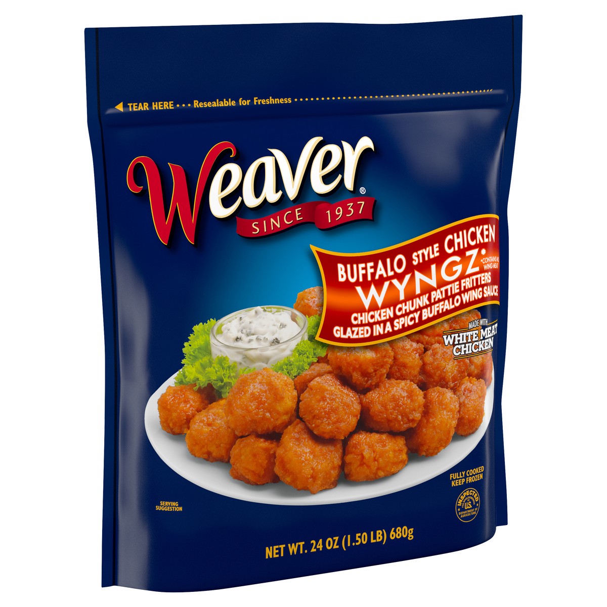 slide 2 of 5, Weaver Buffalo Style Boneless Chicken Wyngz, 1.5 lb. (Frozen), 680.39 g