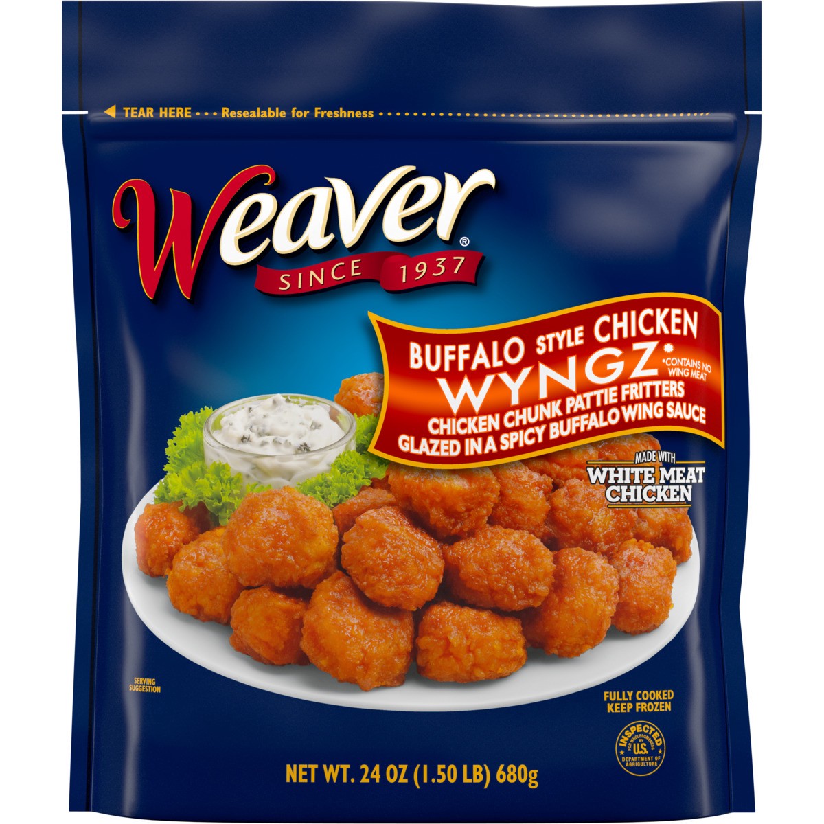 slide 5 of 5, Weaver Buffalo Style Boneless Chicken Wyngz, 1.5 lb. (Frozen), 680.39 g