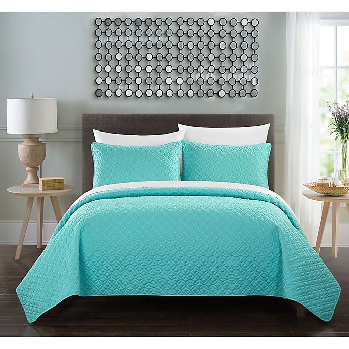 slide 2 of 4, Chic Home Gideon Queen Quilt Set - Aqua, 1 ct