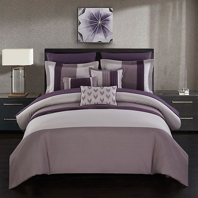 slide 2 of 8, Chic Home Rashi Queen Comforter Set - Plum, 10 ct