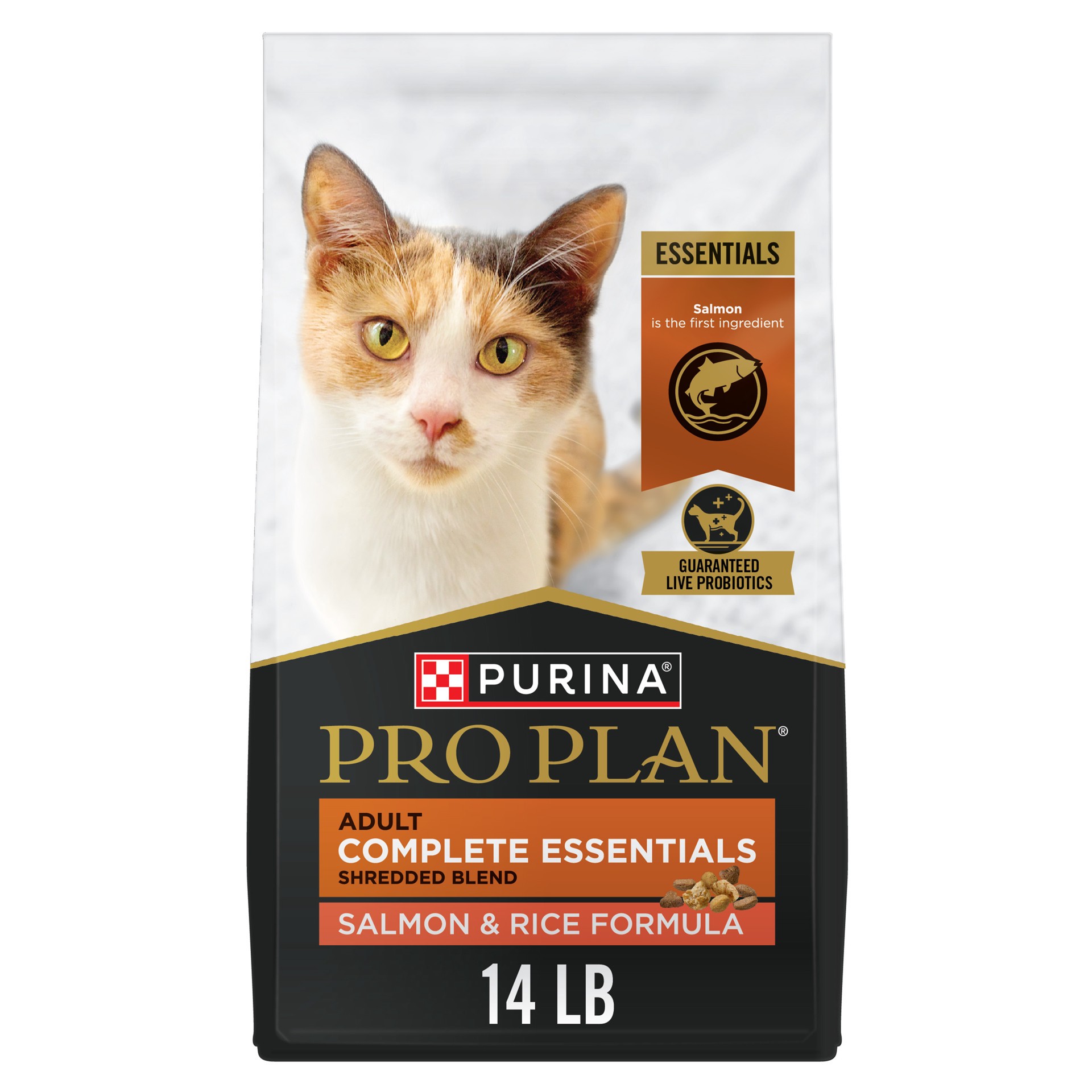 slide 1 of 7, Pro Plan Purina Pro Plan High Protein Cat Food With Probiotics for Cats, Shredded Blend Salmon and Rice Formula, 14 lb