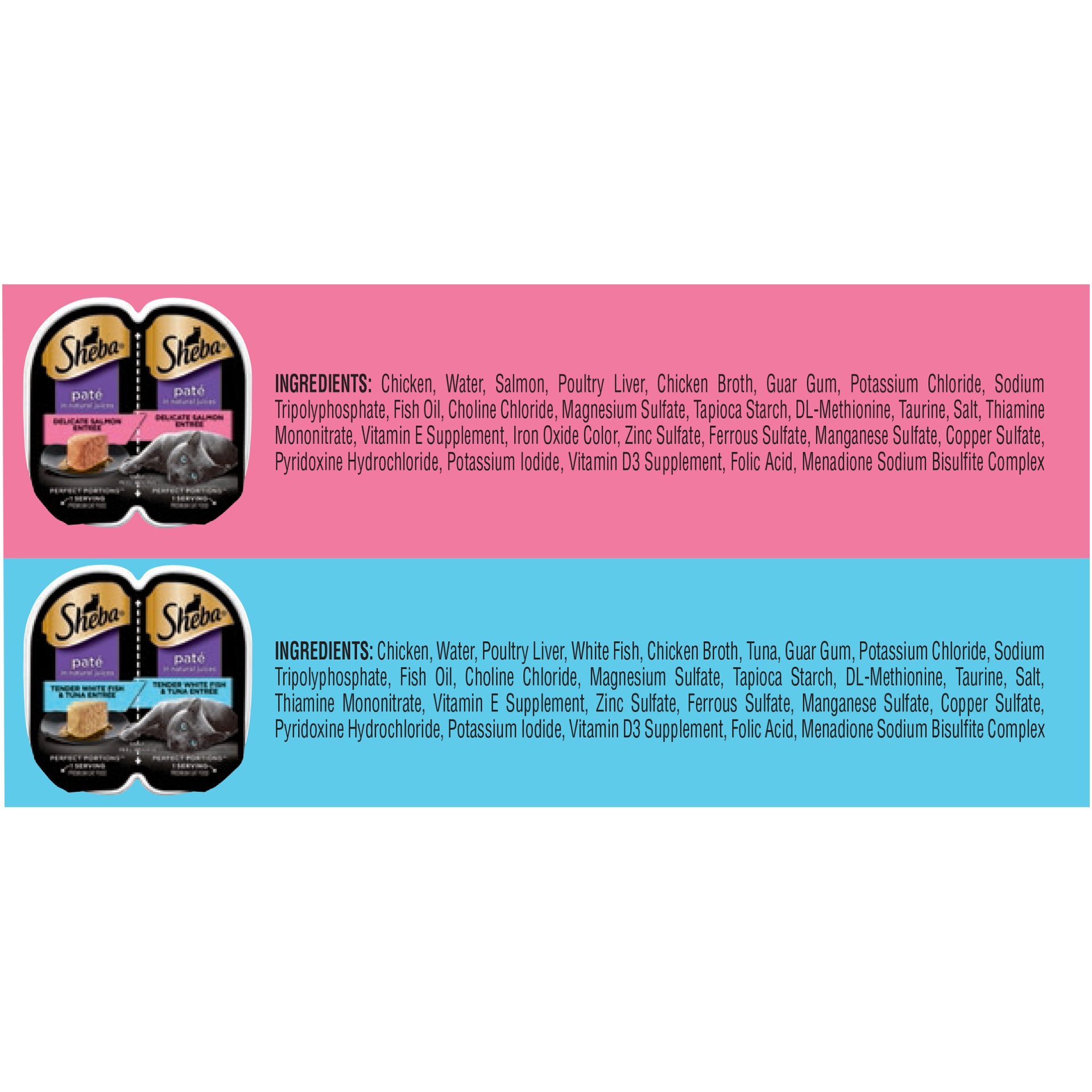 slide 8 of 9, Sheba Perfect Portions Pate Salmon, White Fish & Tuna Premium Wet Cat Food All Stages - 2.6oz/12ct Variety Pack, 2.6 oz