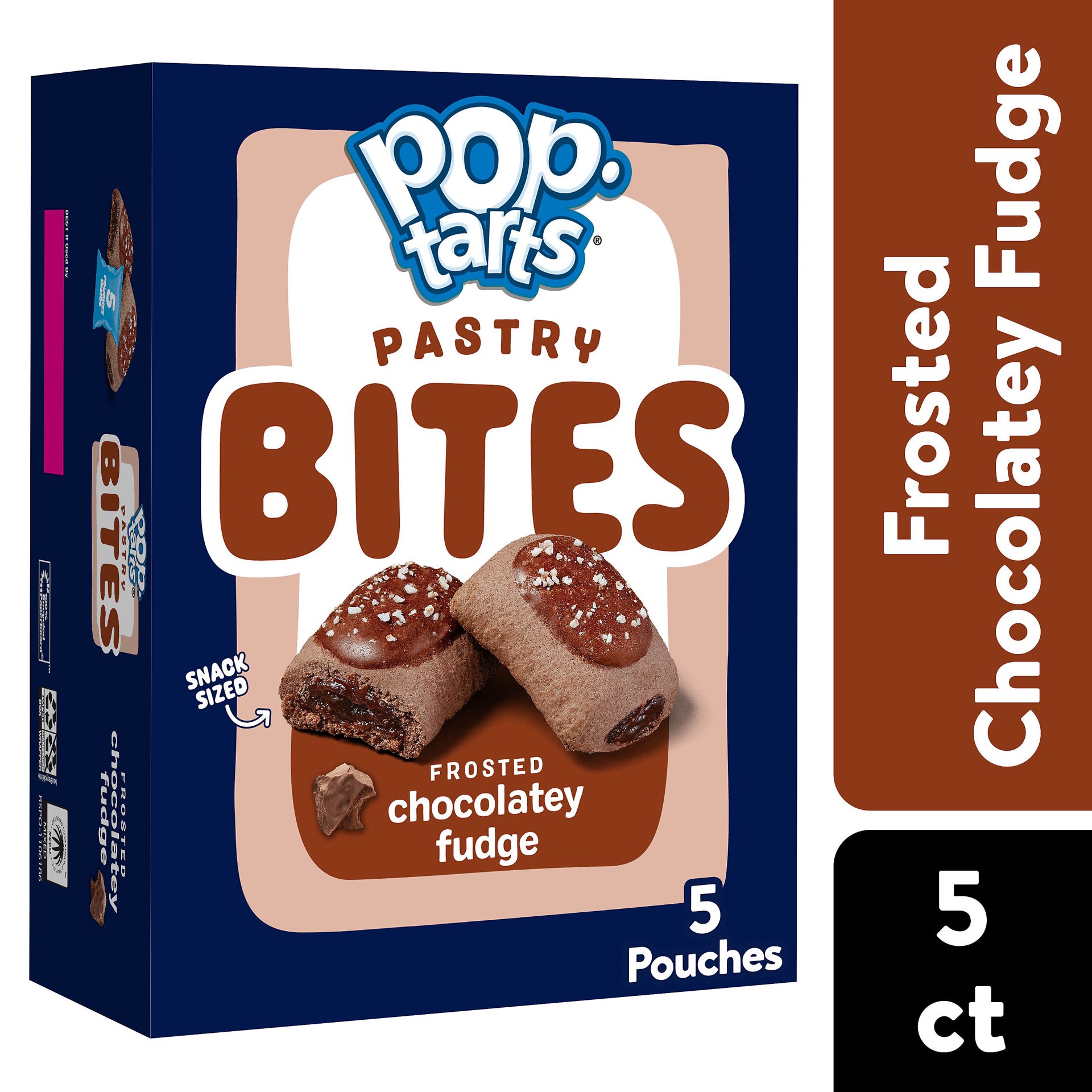 slide 1 of 5, Pop-Tarts Baked Pastry Bites, Kids Snacks, School Lunch, Frosted Chocolatey Fudge, 7oz Box, 5 Pouches, 7 oz