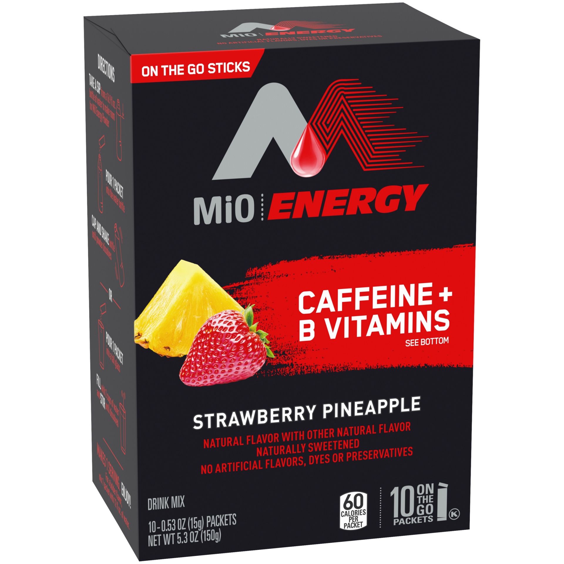 slide 2 of 6, MiO Energy On-The-Go Powdered Drink Mix, Strawberry Pineapple, Pack of 10, 10 ct; 0.53 oz