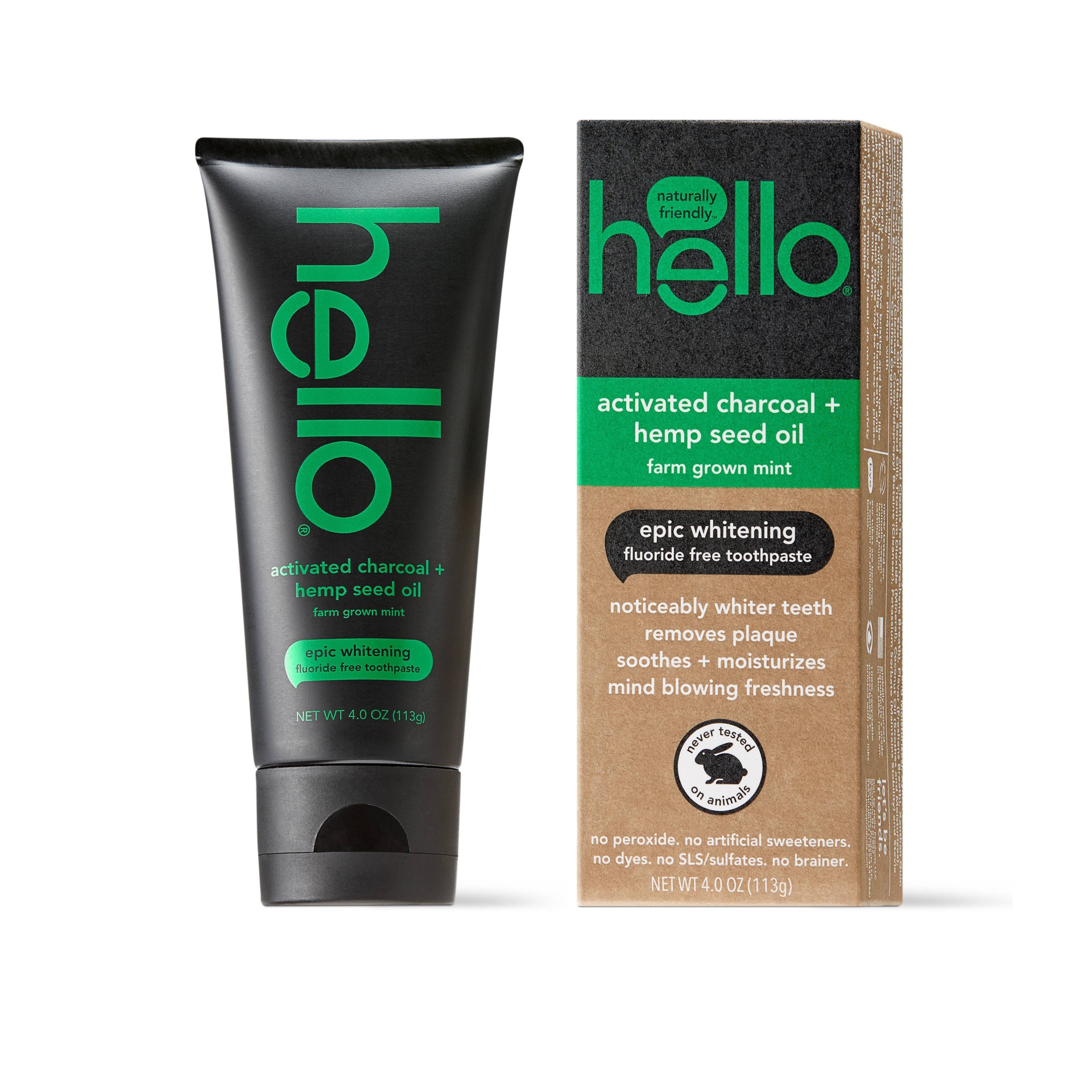 slide 1 of 5, hello Activated Charcoal and Hemp Fluoride Free Toothpaste, sls Free and Vegan, 4 oz
