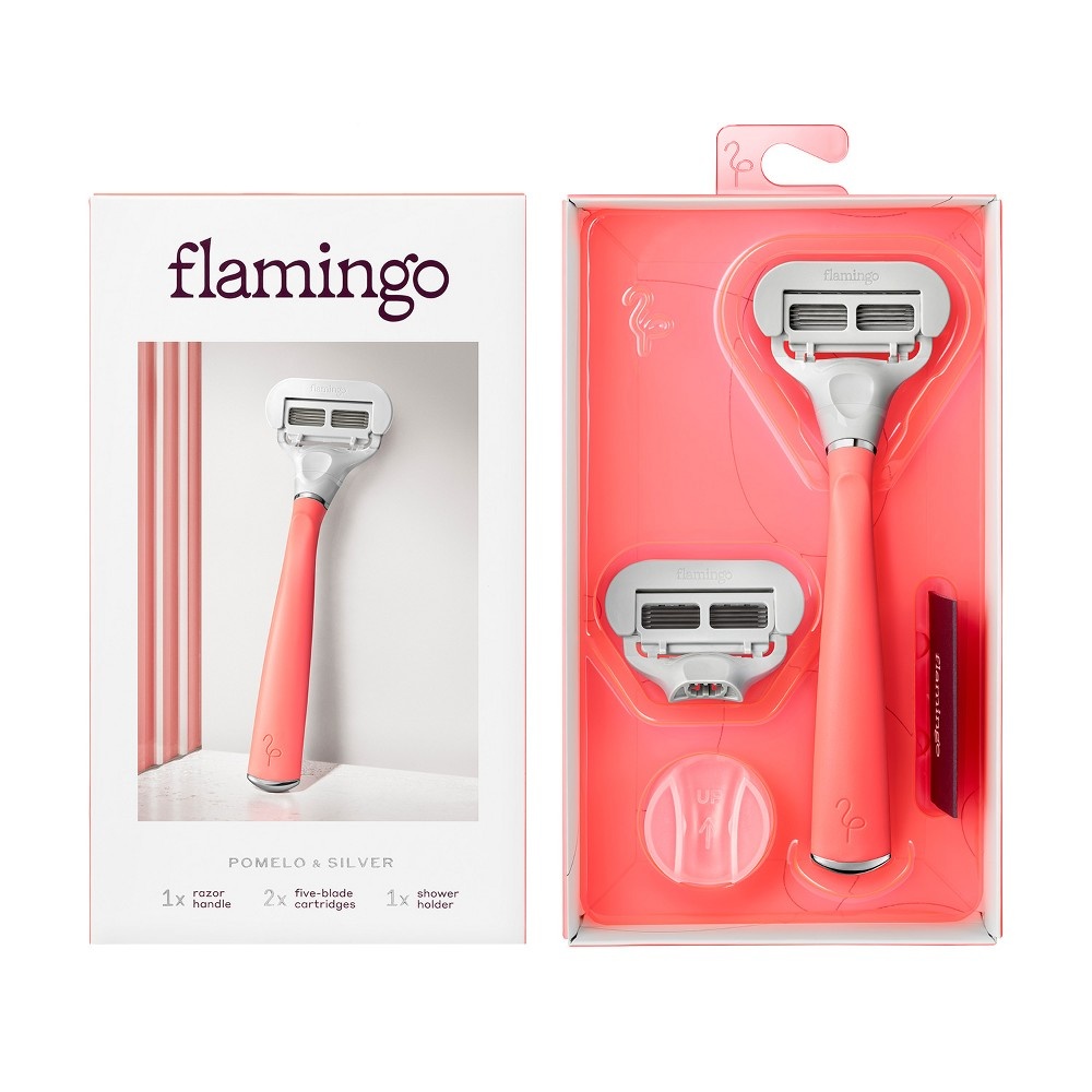 slide 2 of 4, Flamingo Women's 5-blade Razor with Replacement Blade Cartridge - Pomelo, 1 ct