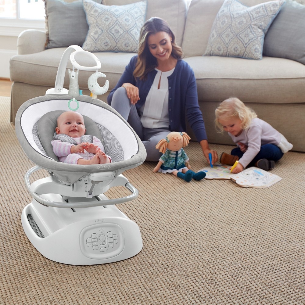 slide 8 of 13, Graco Sense2Soothe Baby Swing with Cry Detection Technology in Sailor - White, 1 ct