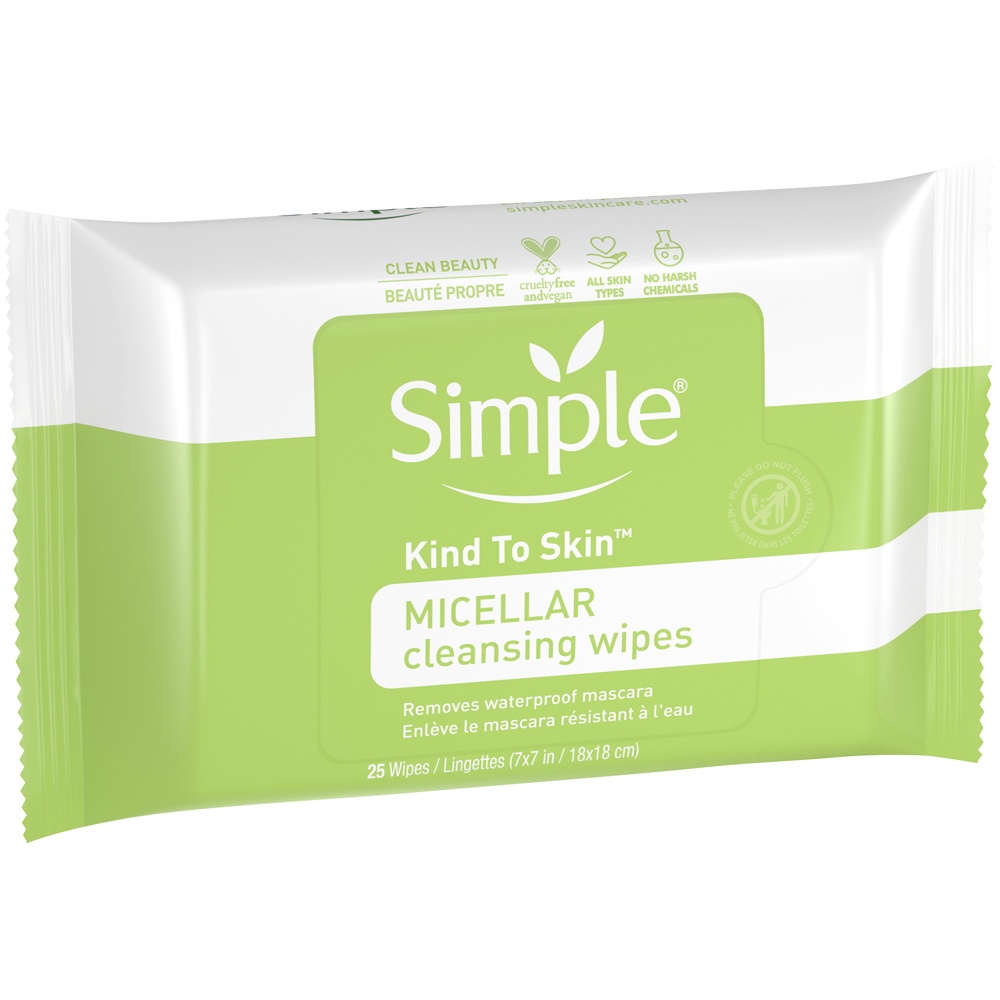 slide 2 of 4, Simple Kind To Skin Micellar Makeup Remover Wipes, 25 ct