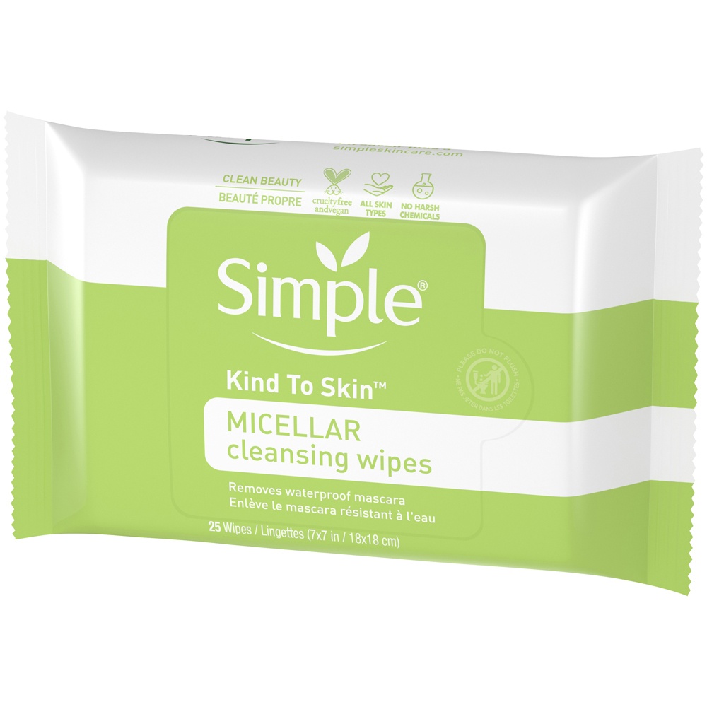 slide 3 of 4, Simple Kind To Skin Micellar Makeup Remover Wipes, 25 ct