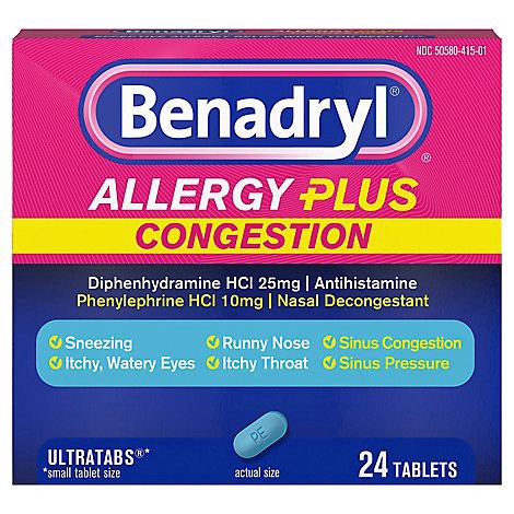 slide 1 of 1, Benadryl Allergy Congest - 24 Count, 24 ct