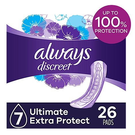 slide 1 of 1, Always Discreet Extra Protection Pad, 26 ct