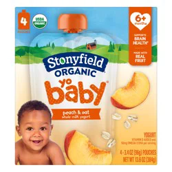 Stonyfield Organic YoBaby Peach & Oat Whole Milk Baby Yogurt, 3.4 oz Pouches, 4 ct Pack