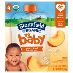 Stonyfield Organic YoBaby Peach & Oat Whole Milk Baby Yogurt, 3.4 oz Pouches, 4 ct Pack