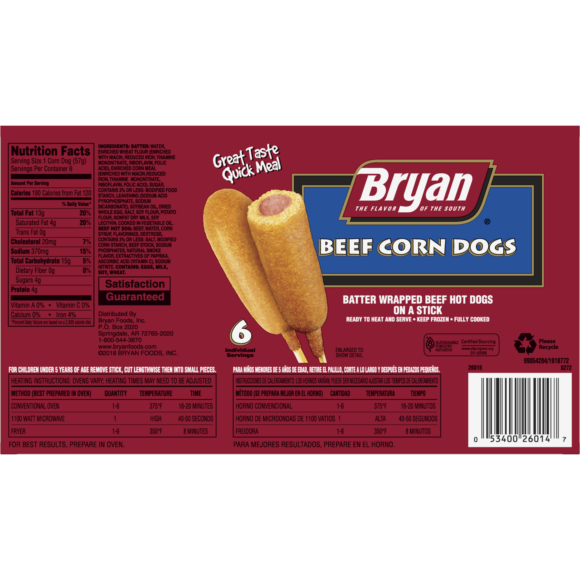 slide 7 of 10, Bryan Beef Corn Dogs 6 Count (Frozen), 12 oz