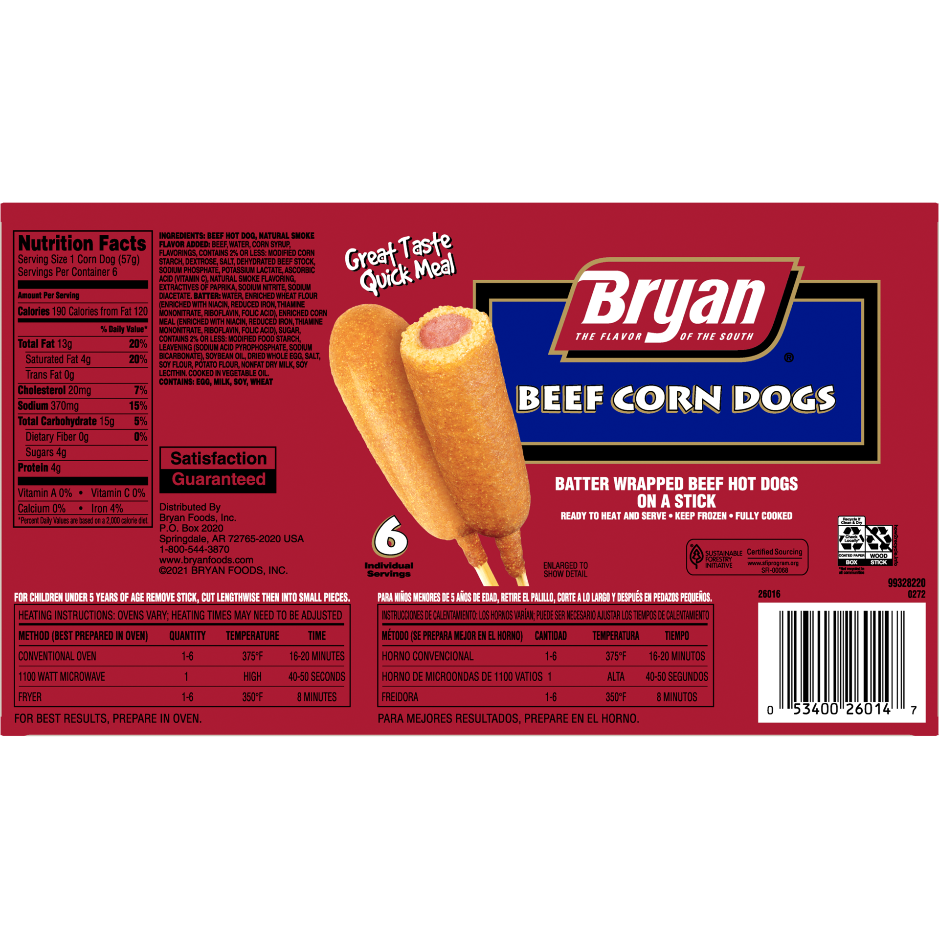 slide 8 of 10, Bryan Beef Corn Dogs 6 Count (Frozen), 12 oz