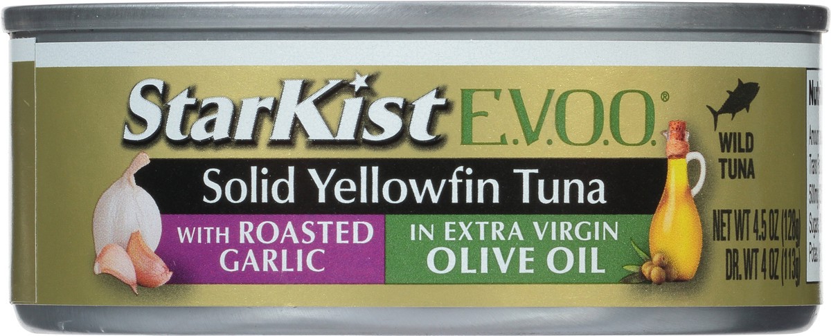 slide 9 of 12, StarKist E.V.O.O. Solid Yellowfin Tuna with Roasted Garlic in Extra Virgin Olive Oil 4.5 oz, 4.5 oz