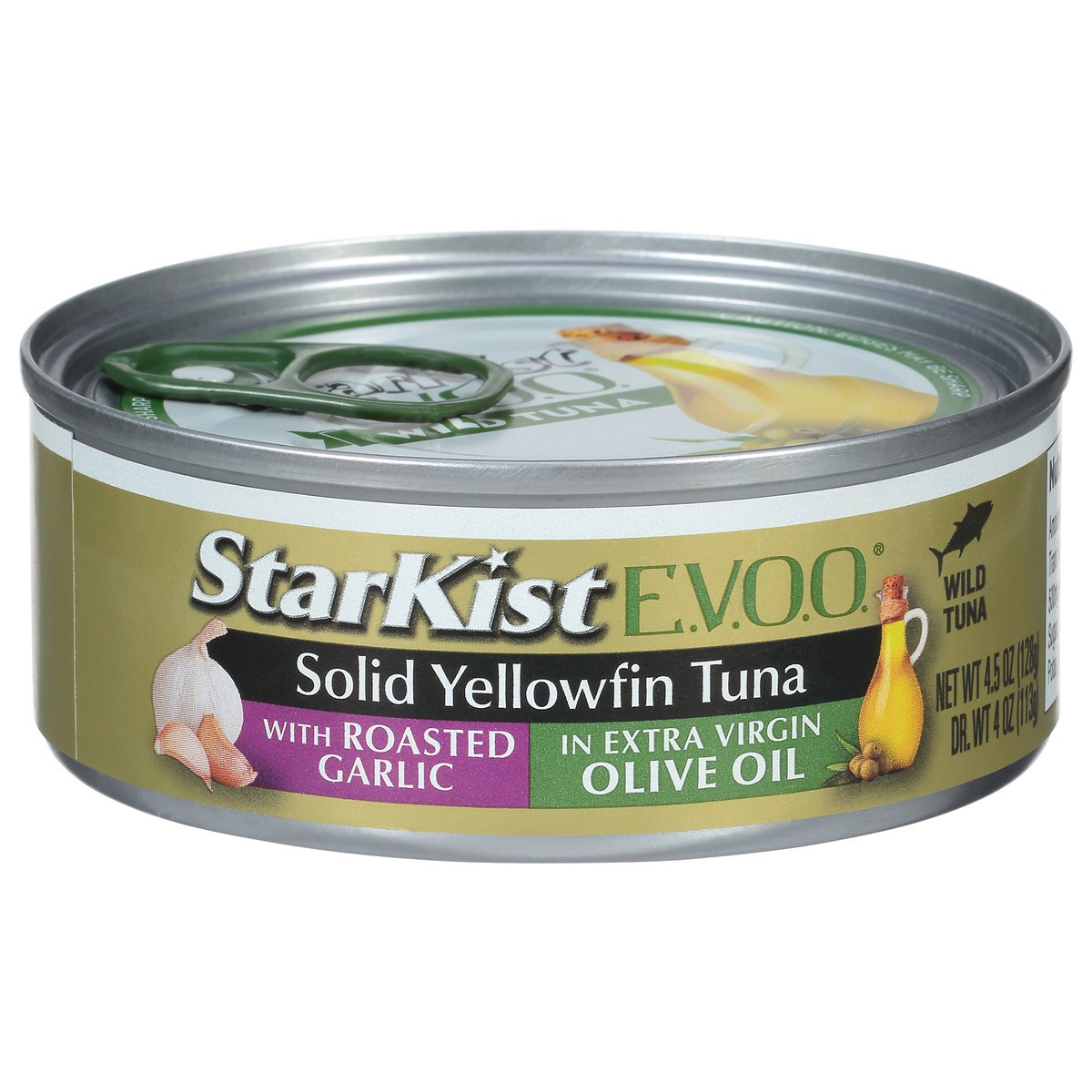 slide 1 of 12, StarKist E.V.O.O. Solid Yellowfin Tuna with Roasted Garlic in Extra Virgin Olive Oil 4.5 oz, 4.5 oz