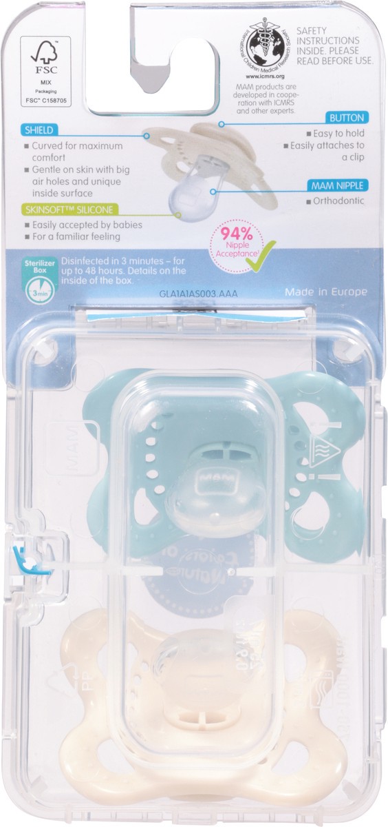 slide 9 of 9, MAM Deco 0-6M Pacifiers, assorted, 2 ct