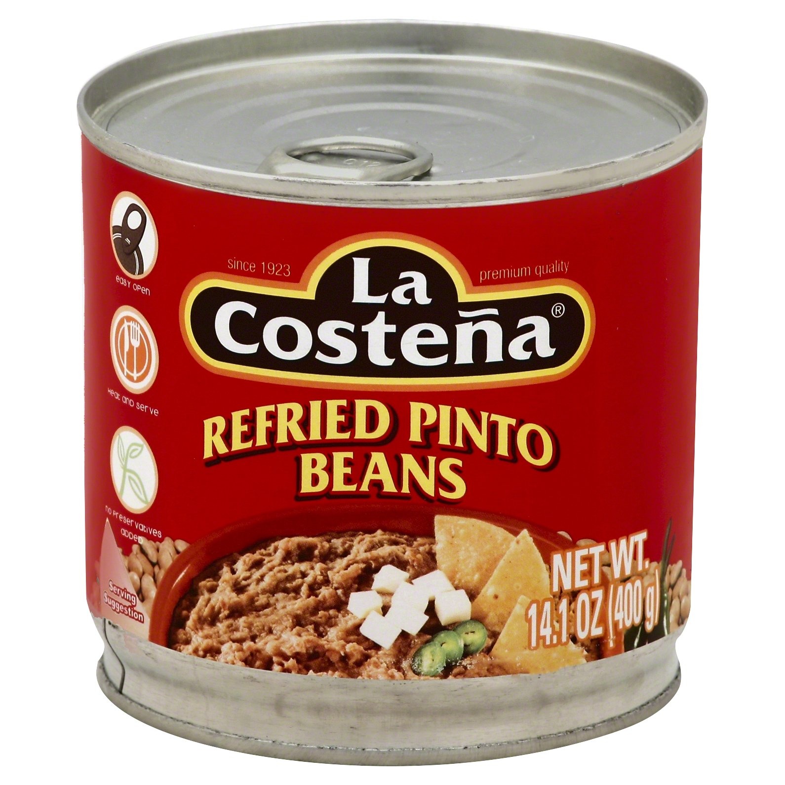slide 1 of 6, La Costeña Refried Pinto Beans, 14.1 oz