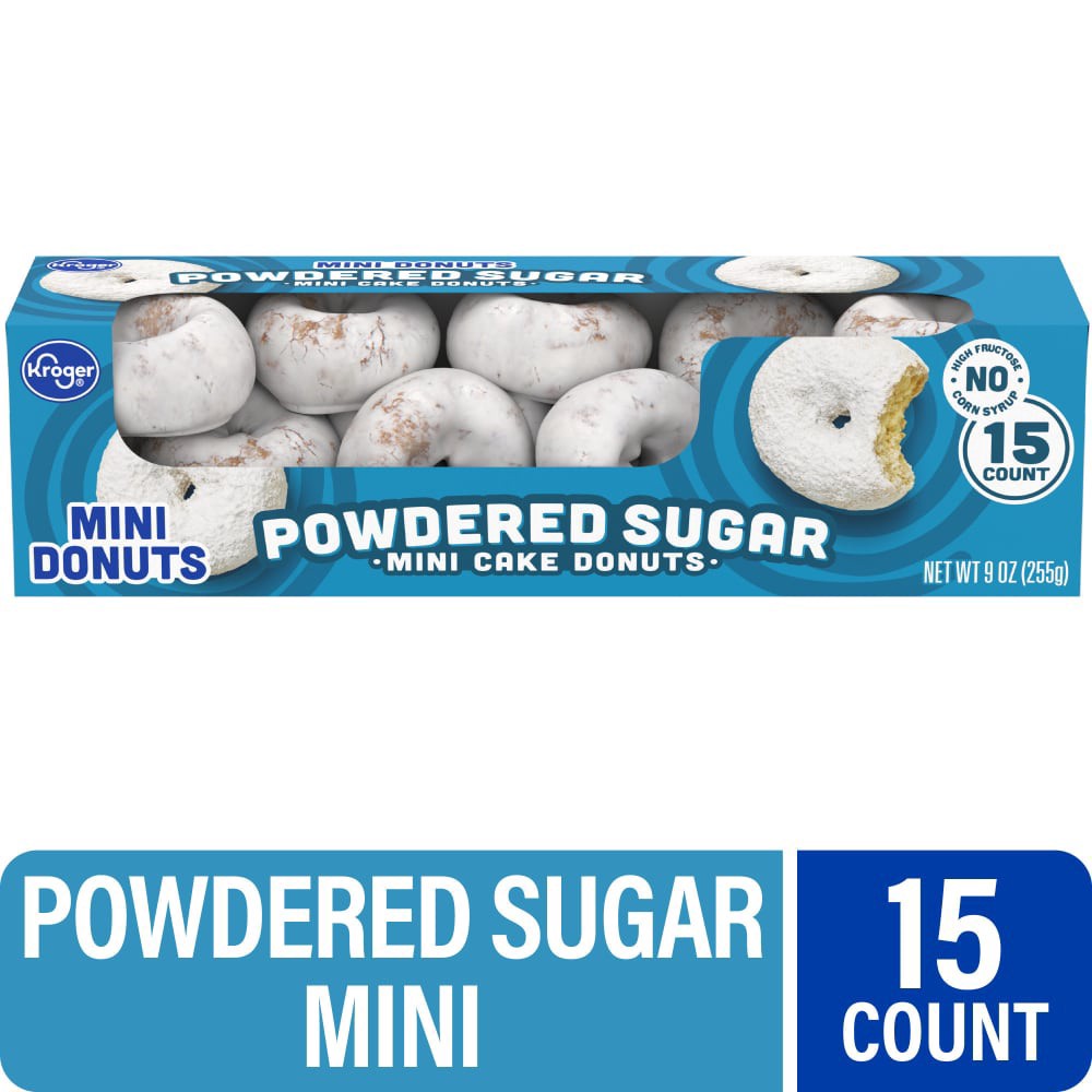 slide 1 of 2, Kroger Powdered Sugar Mini Donuts, 9 oz