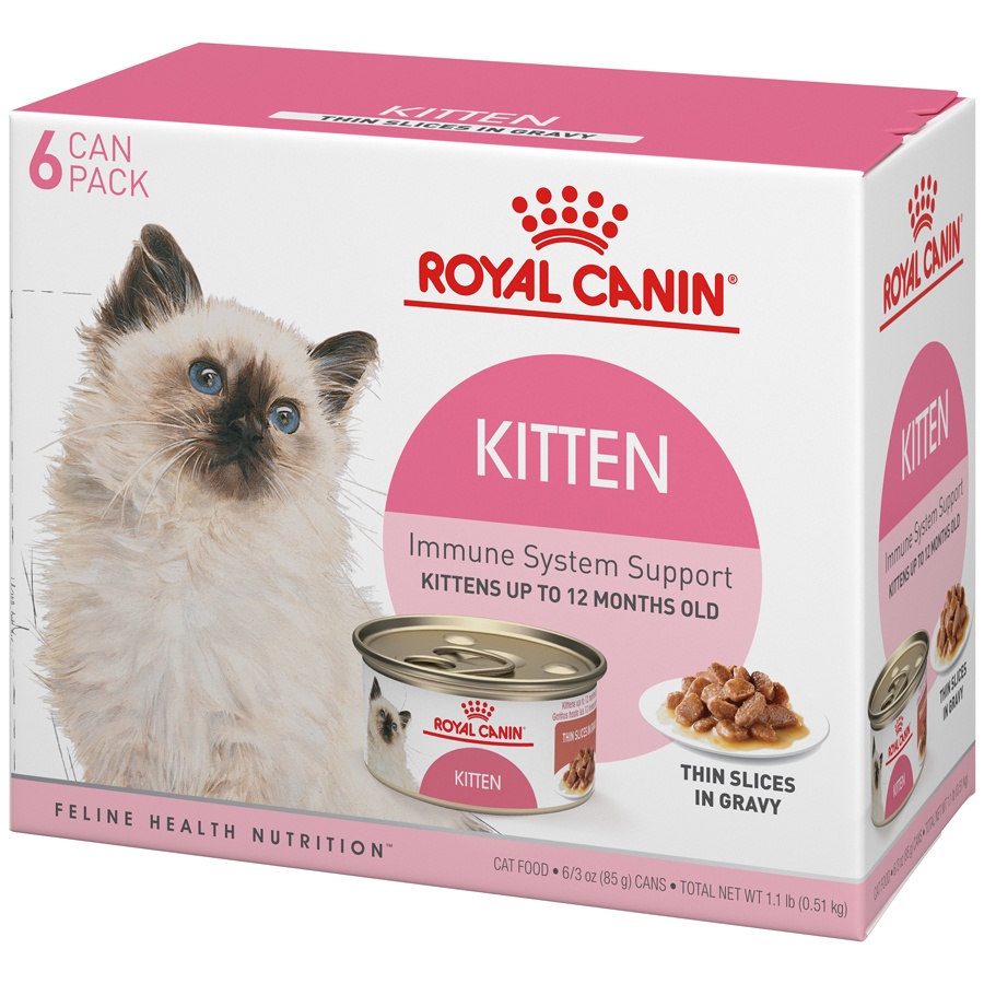 slide 2 of 9, Royal Canin Feline Health Nutrition Kitten Thin Slices in Gravy Canned Cat Food, 3 oz cans 6-pack, 6 ct