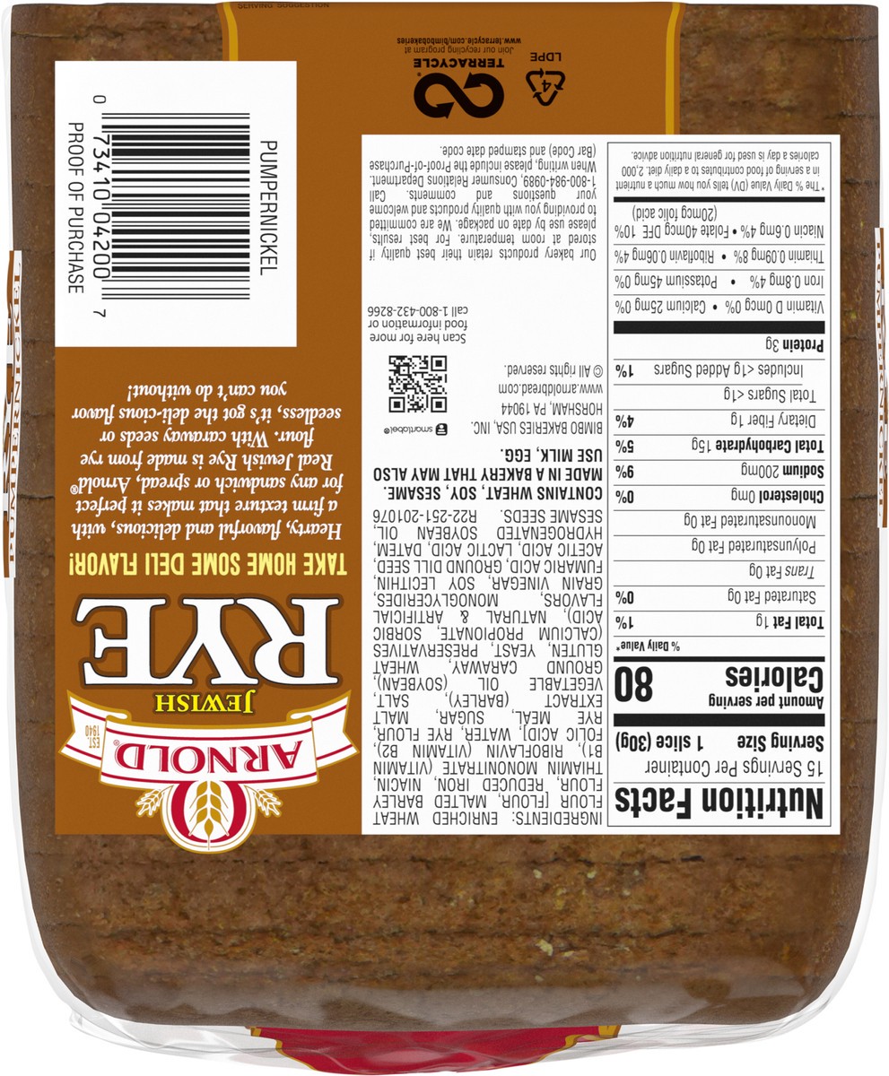 slide 2 of 7, Arnold Jewish Rye Pumpernickel Bread, 16 oz, 8 ct