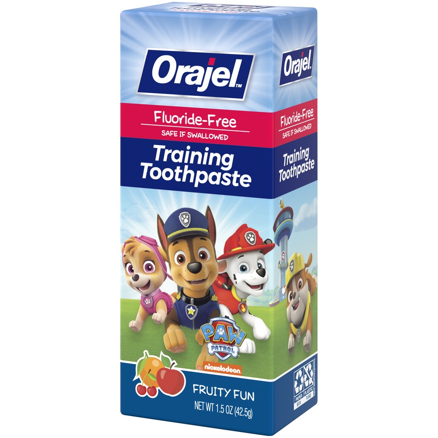 slide 3 of 4, Orajel Fluoride Free Fruity Fun Training Toothpaste , 1.5 oz