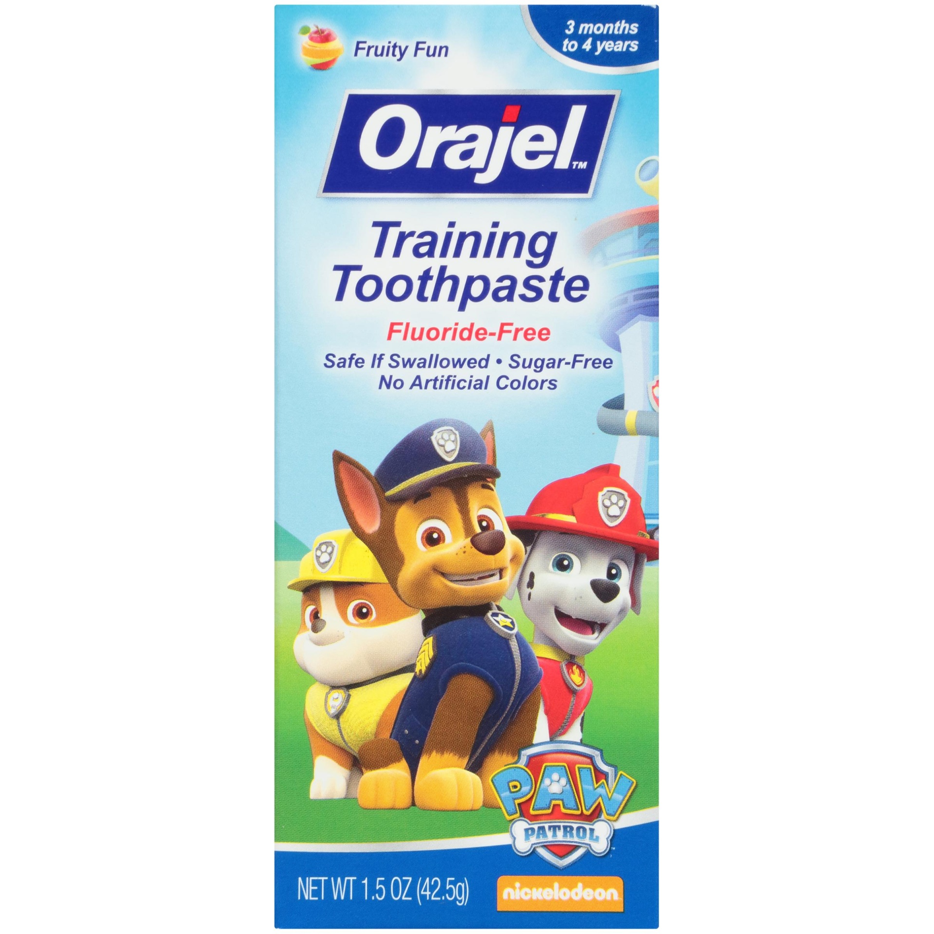 slide 1 of 4, Orajel Fluoride Free Fruity Fun Training Toothpaste , 1.5 oz