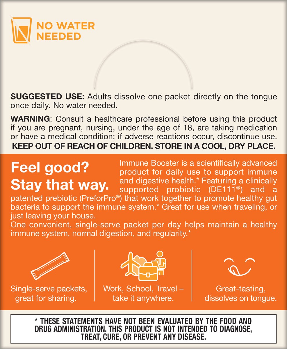 slide 3 of 6, Jarrow Formulas Immune Booster - 2 Clinically Studied Strains - Prebiotic + Probiotic Dietary Supplement - 1 Billion CFUs - On-The-Go - Immune System Support - Orange Flavored Supplement - 14 Stick Packs, 14 ct
