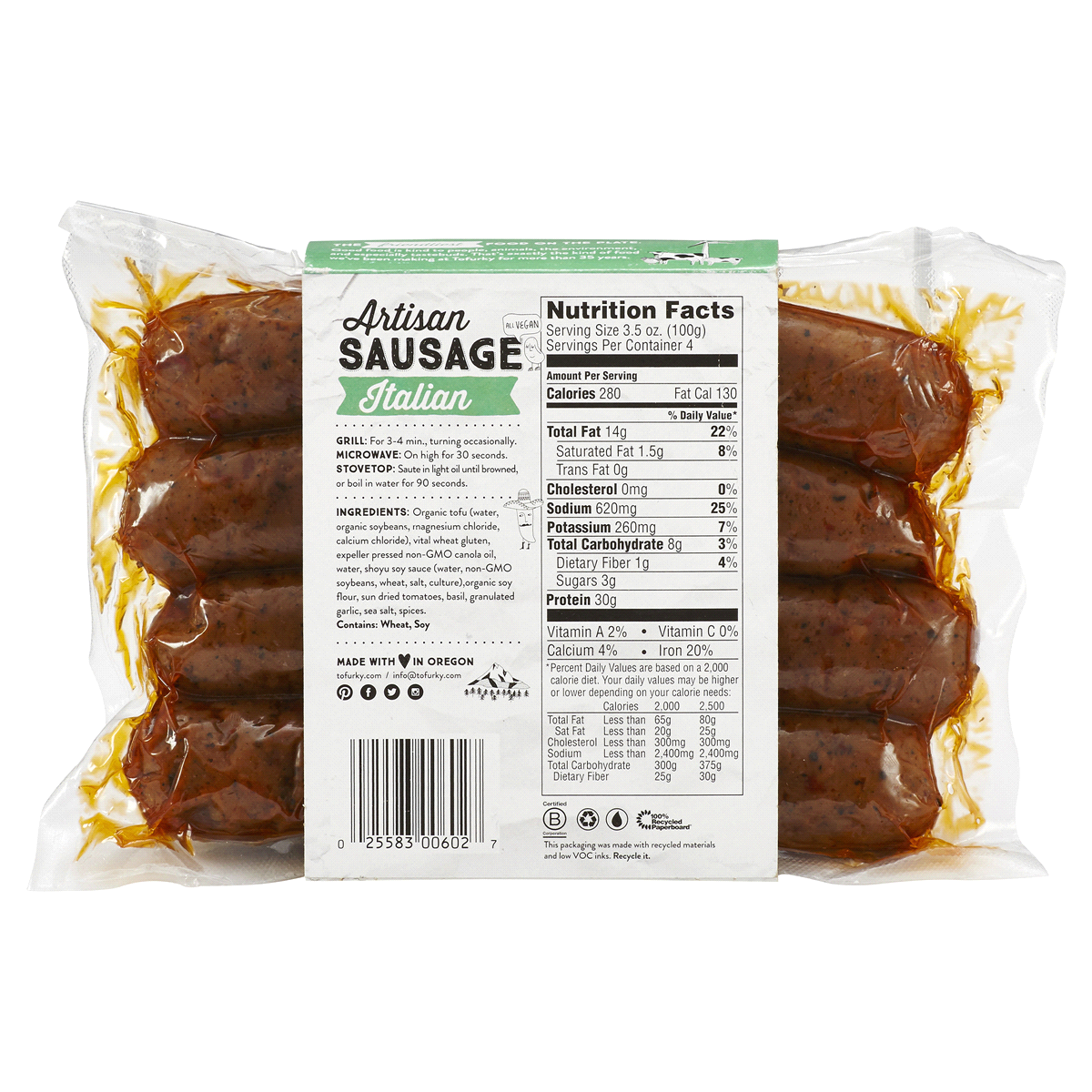 slide 2 of 2, Tofurky Italian Sausage, 14 oz