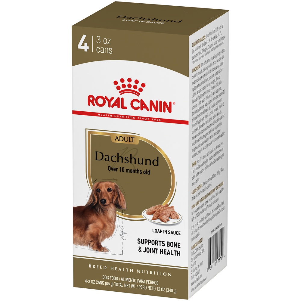 slide 9 of 9, Royal Canin Breed Health Nutrition Dachshund Loaf in Sauce Dog Food Multipack, 4 ct; 3 oz