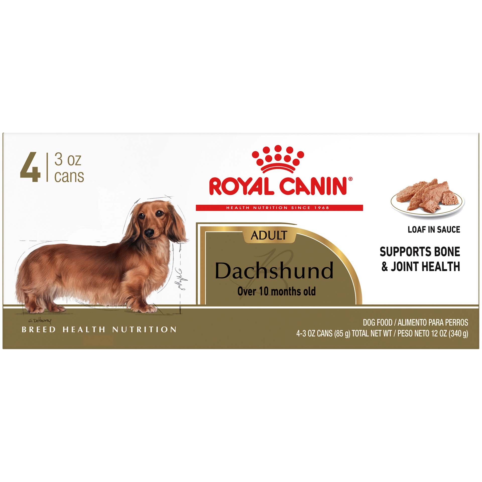 slide 8 of 9, Royal Canin Breed Health Nutrition Dachshund Loaf in Sauce Dog Food Multipack, 4 ct; 3 oz