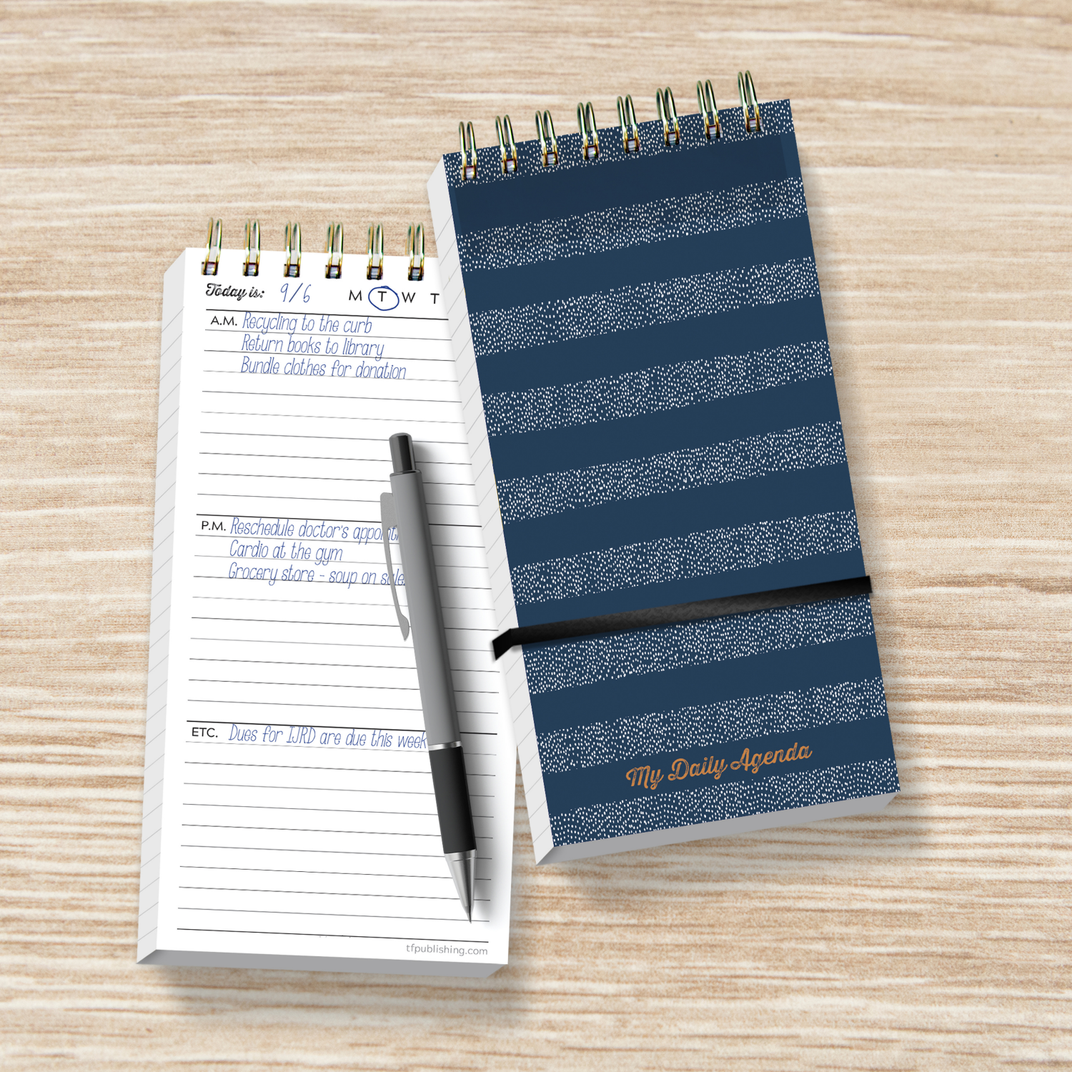 slide 2 of 3, Blue Boho Stripe Undated Daily Agenda Notepad Planner, 1 ct