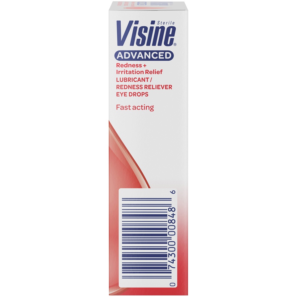 slide 2 of 6, VISINE ADVANCED Redness + Irritation Relief Eye Drops, 0.5 Fl. Oz, 5 oz