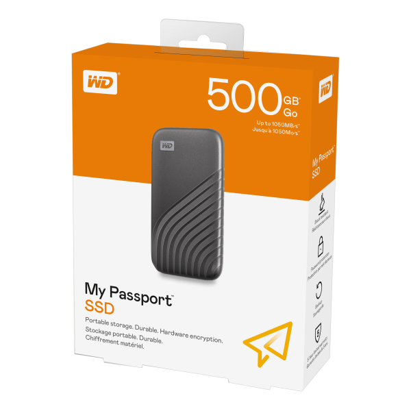 slide 2 of 9, Western Digital Wd My Passport Ssd Wdbagf5000Agy - Solid State Drive - Encrypted - 500 Gb - External (Portable) - Usb 3.2 Gen 2 (Usb-C Connector) - 256-Bit Aes - Gray, 1 ct