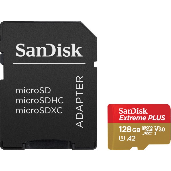 slide 7 of 7, SanDisk Extreme PLUS microSDXC UHS-I Card with Adapter, 128 gram