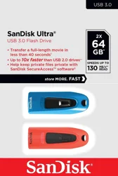 SanDisk Ultra USB 3.0 Flash Drive 2-Pack, 64GB Red/Blue
