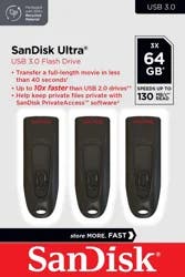 Sandisk Ultra Usb 3.0 Flash Drive, 64Gb, Black