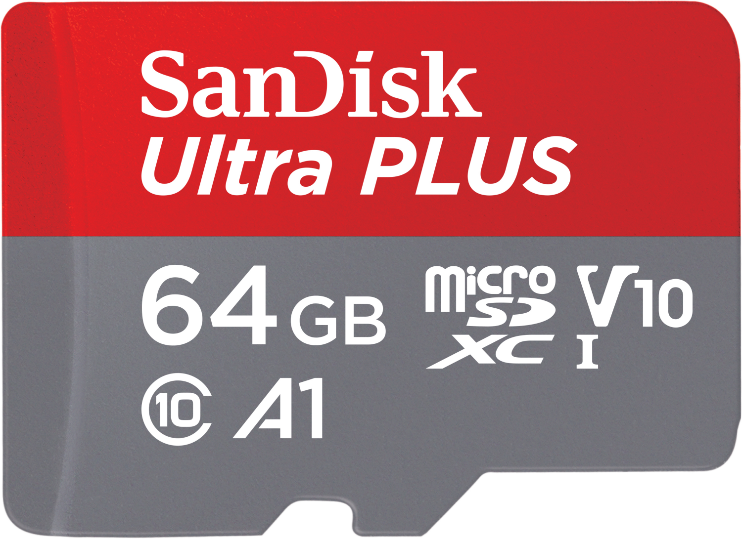 slide 1 of 2, SanDisk Ultra PLUS microSDXC UHS-I Card with Adapter 64GB, 64 GB