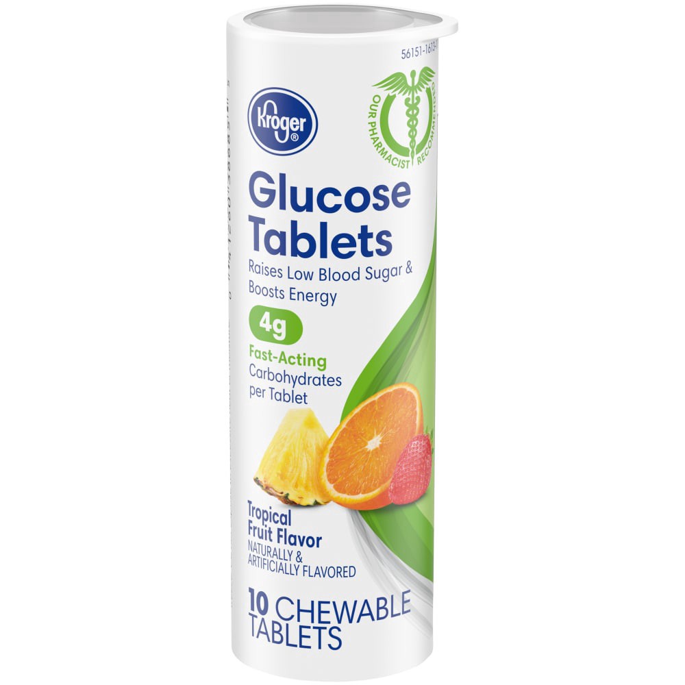 slide 3 of 3, Kroger Tropical Fruit Flavor Glucose Chewable Tablets, 10 ct