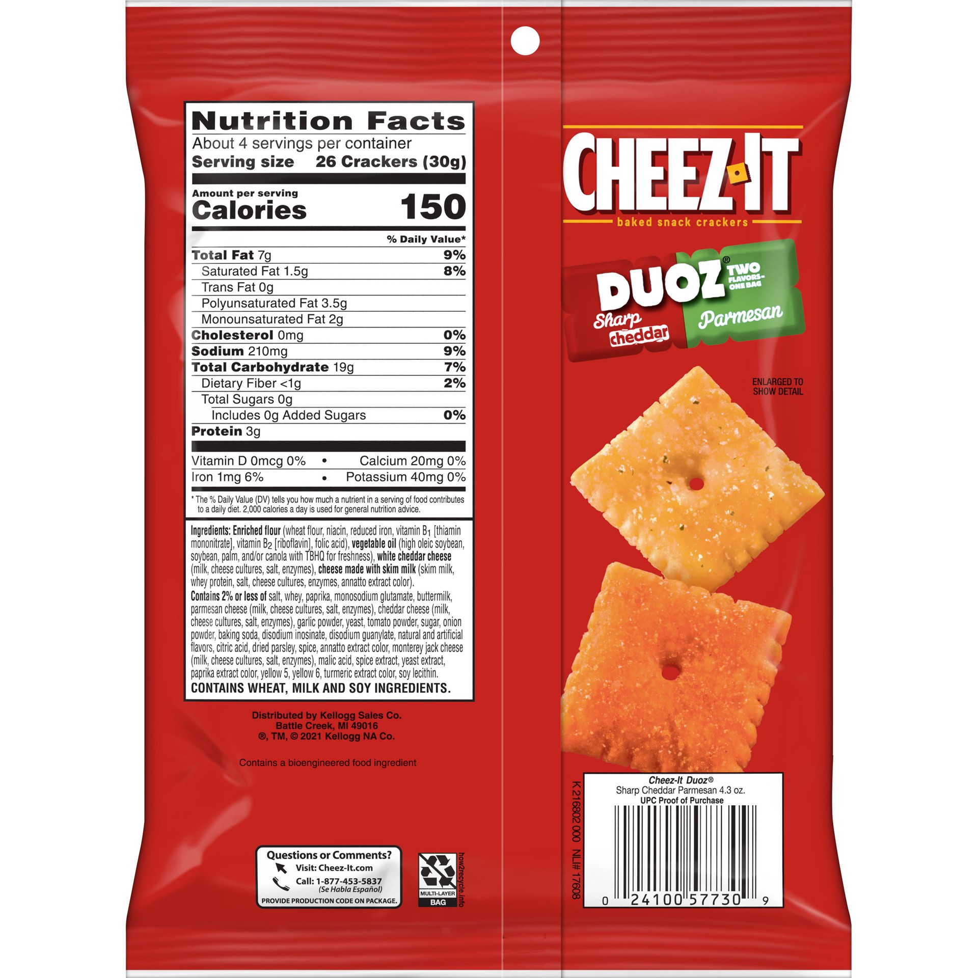 slide 4 of 5, Cheez-It DUOZ Cheese Crackers, Baked Snack Crackers, Office and Kids Snacks, Cheddar and Parmesan, 4.3oz Bag, 1 Bag, 4.3 oz