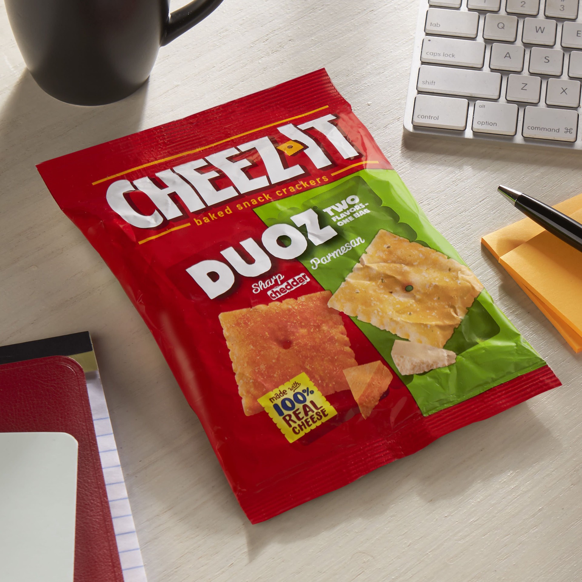 slide 3 of 5, Cheez-It DUOZ Cheese Crackers, Baked Snack Crackers, Office and Kids Snacks, Cheddar and Parmesan, 4.3oz Bag, 1 Bag, 4.3 oz